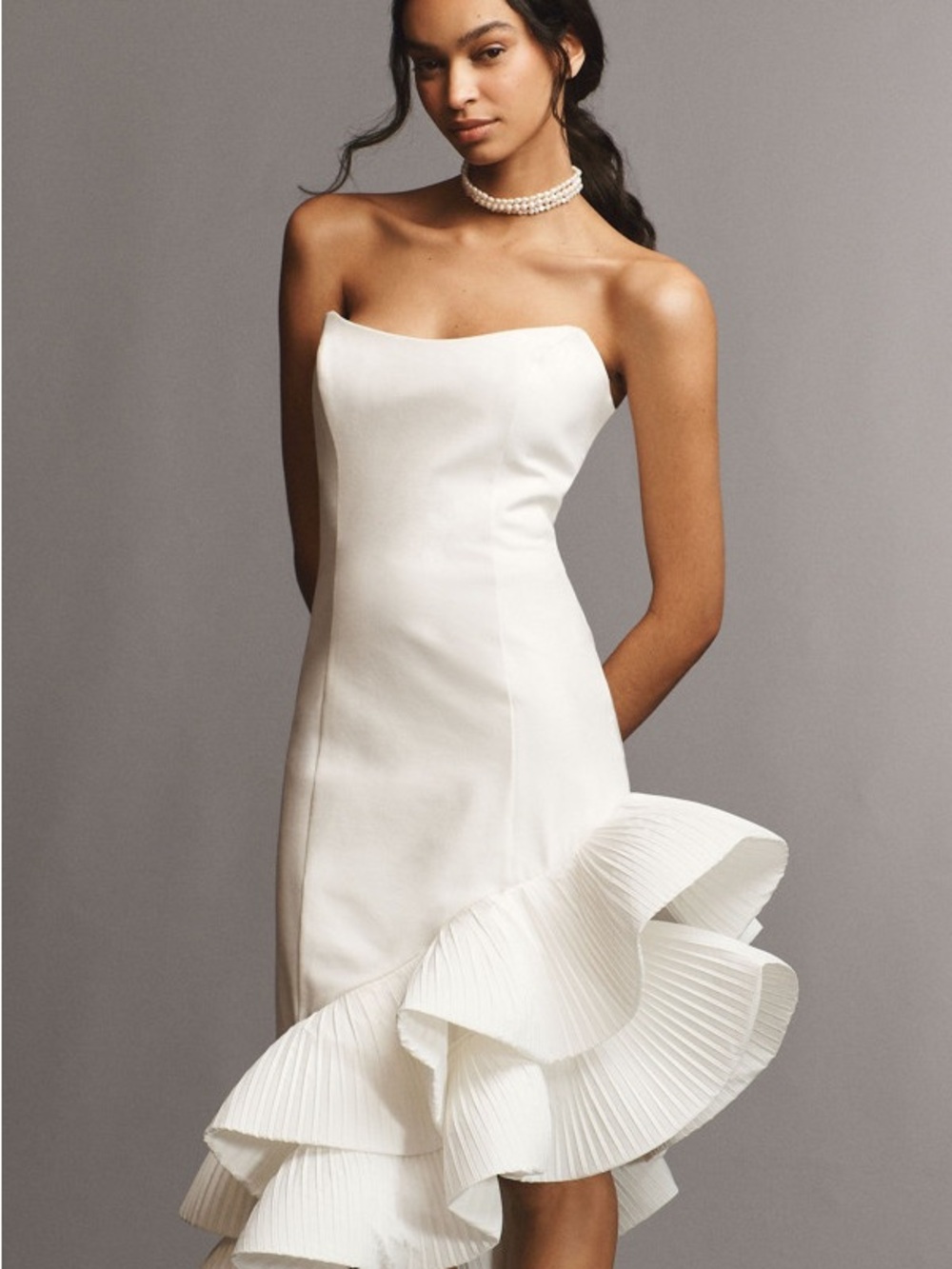 BHDLN Strapless Flamenco White Ruffle Hem Dress